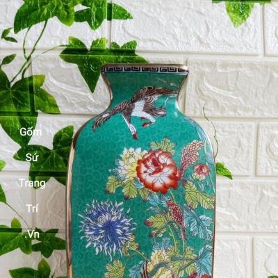 Bình Tứ Giác họa tiết Tứ Quý men xanh